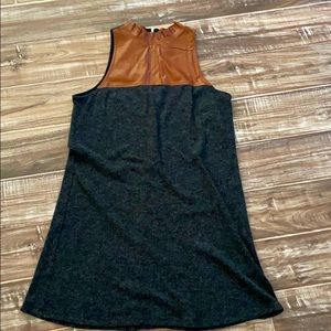 Grey dress with brown leather